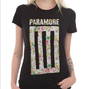Floral print paramore logo tee shirt