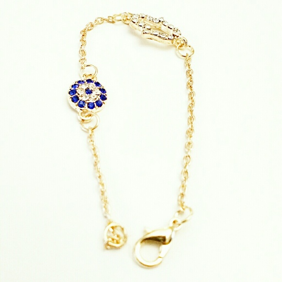 14k Hamsa hand pave crystal evil eye bracelet - Picture 1 of 3