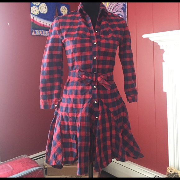 Super Cute Red & Navy Plaid Dress - Picture 4 of 4