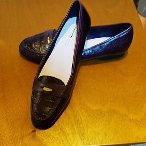 Purple Croc-patterned "penny" loafers