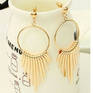 Gold filled long dangling sticks/circle earrings.