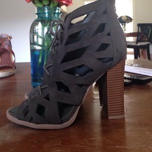 Olive green suede cutout booties