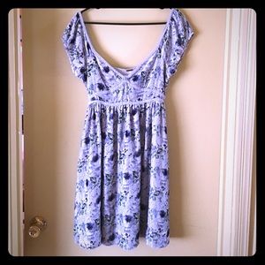 Free people gray velvet dress with blue roses