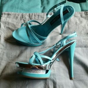 Baby blue heels with stones in platform