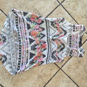 Cross back tank top with floral print