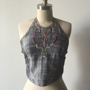 Silk Beaded Halter Crop Top