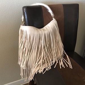 Ivory long fringe bag