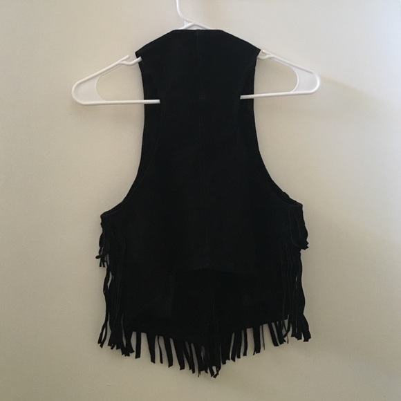 Black Leather Fringe Vest - Picture 2 of 4