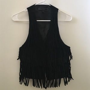 Black Leather Fringe Vest