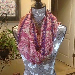 Bohemian style Infinity scarf with fringed edge