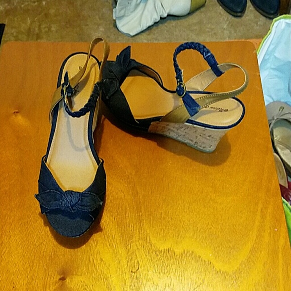 Strappy denim high-heeled sandals. NWOT
