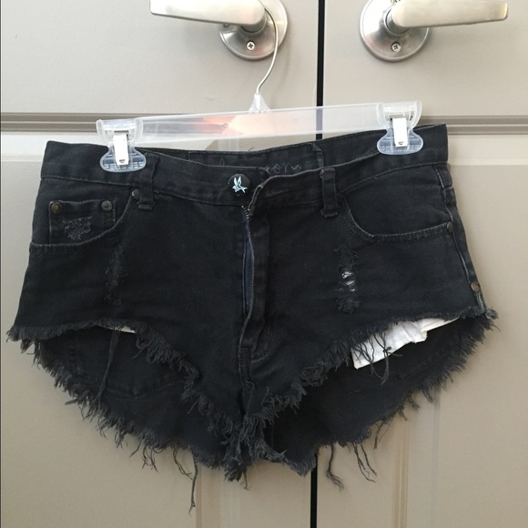 One teaspoon black denim distressed cut off shorts
