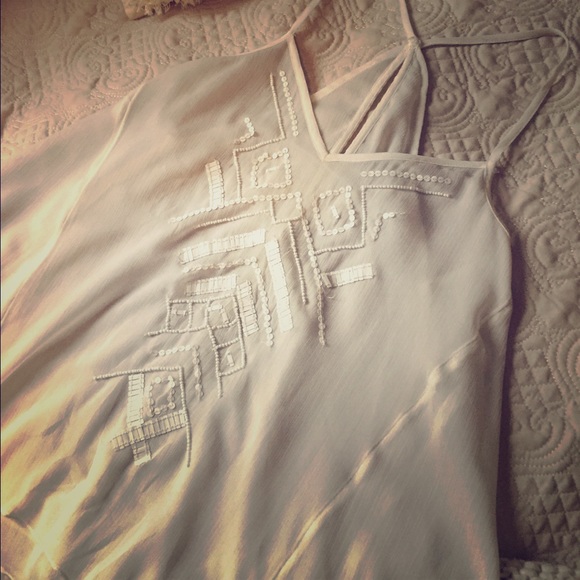 White Hollister tank with beaded boho detailing - Picture 1 of 4