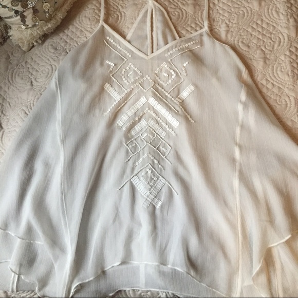 White Hollister tank with beaded boho detailing - Picture 2 of 4