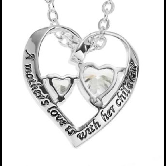 "Mother & Child" CZ Crystal Heart Pendant Necklace - Picture 3 of 3