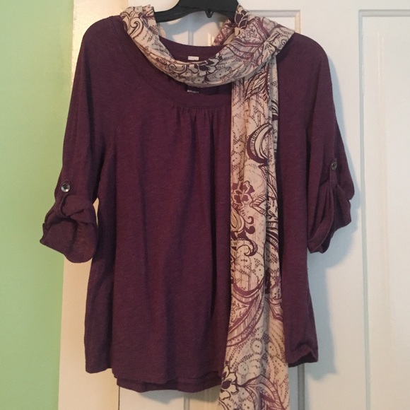Sonoma purple 3/4 sleeve shirt and scarf