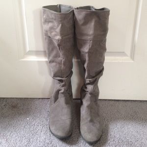 Grey Suede Knee High Boots