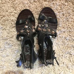 Sam Edelman jeweled slight wedge black sandals 6.5