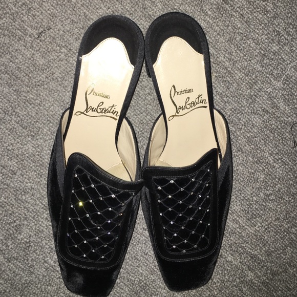 Christian Louboutin Shoes - Christian Louboutin velvet crystal slides size 6