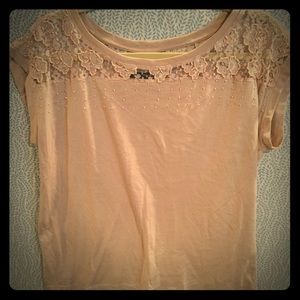 Cap sleeve sheer beaded shirt. Black and beige!