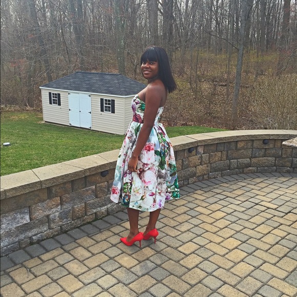 Floral Full Midi Prom Dress