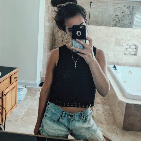 NWT Coachella black floral crop top