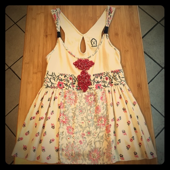 Free People empire waist top with beaded appliqué