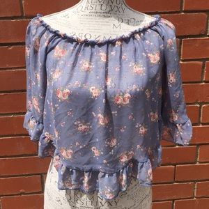 Sheer Periwinkle and Pink Rose Blouse