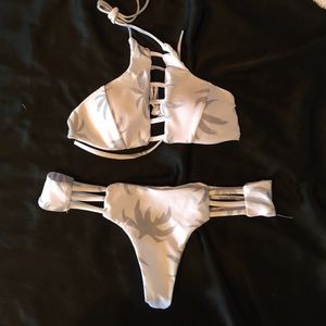 White palm Tree thong bikini set