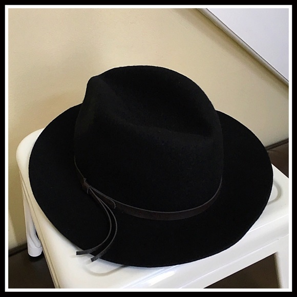 BLACK WIDE BRIM VEGAN LEATHER BAND FEDORA HAT A2C - Picture 4 of 8