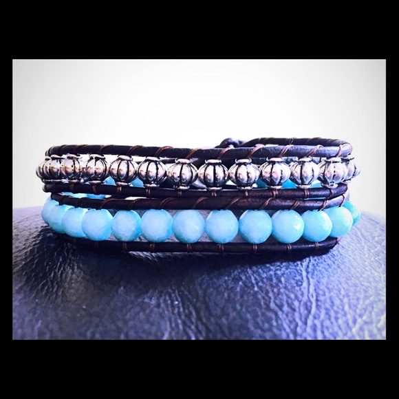 Jewelry - March Aquamarine Handmade Birthstone Leather Wrap