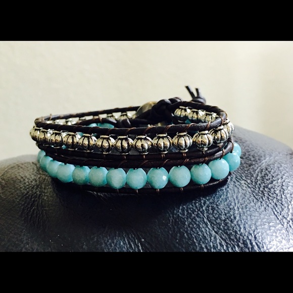 March Aquamarine Handmade Birthstone Leather Wrap - Picture 2 of 4