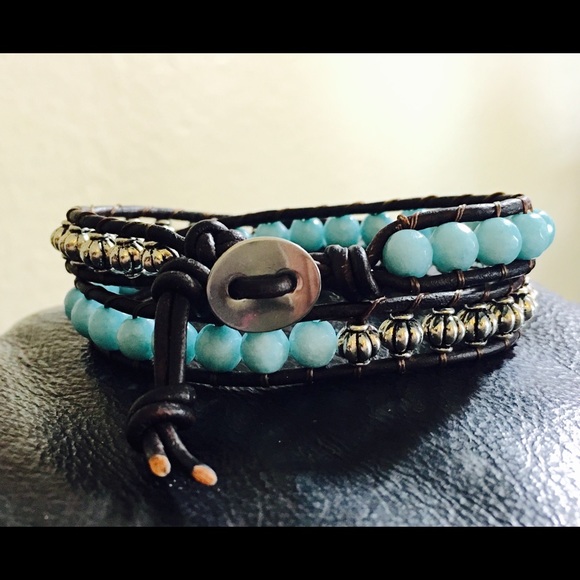 March Aquamarine Handmade Birthstone Leather Wrap - Picture 3 of 4
