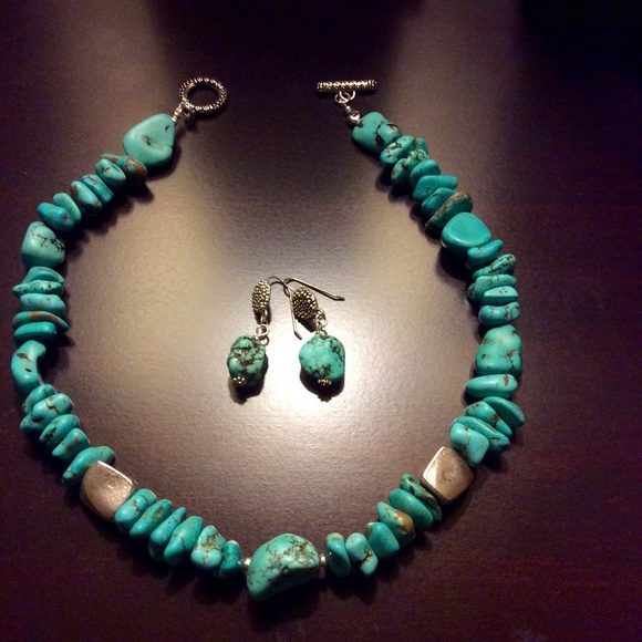 Handmade Jewelry - Handmade, Turquoise set of necklace and earrings