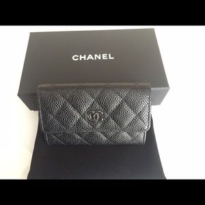 New Chanel CC Quilted Caviar Card Holder n