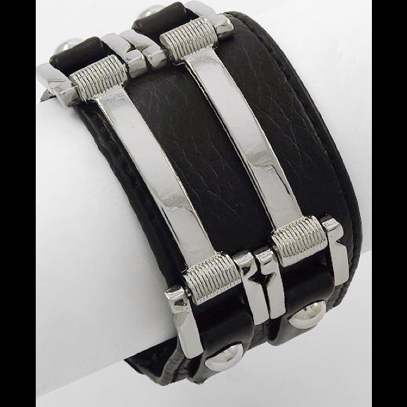 Leather Look Metal Bracelet