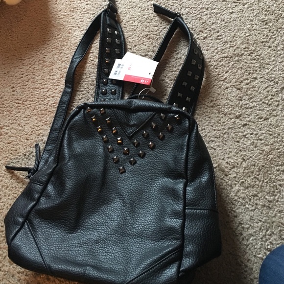Black Studded Leather Backpack