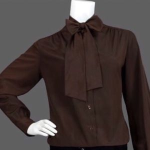 Brown Bow Silk Blouse
