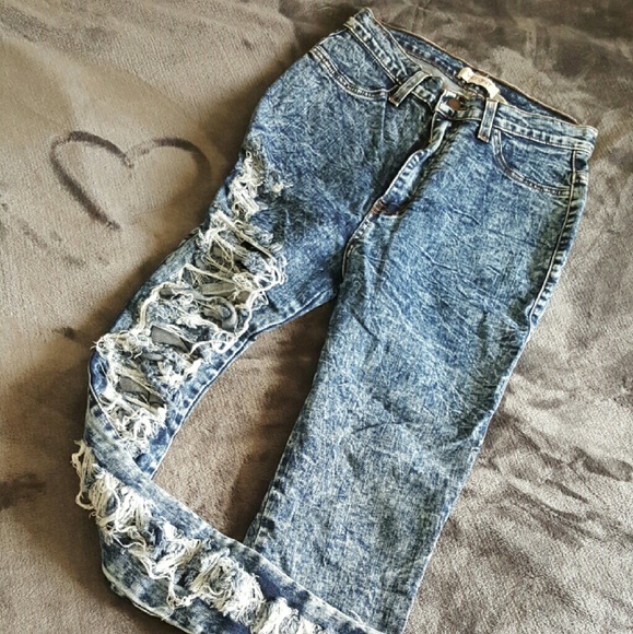 Destroyed Acid Washed High Waisted Denim