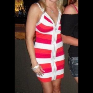 Bebe Pink, Orange & White Halter dress
