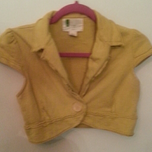 Urban Outfitters Cropped Yellow Cap Sleeve Jacket