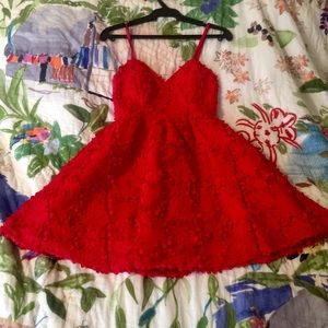 NWT  Red petal-texture dress