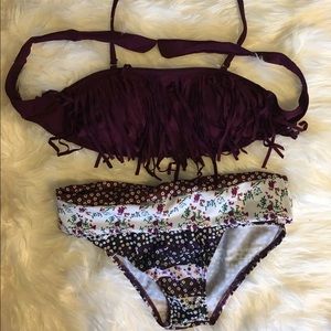 Purple Fringe Top Floral Bottom Bikink