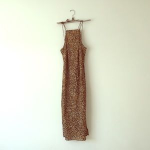 UO Silence + Noise Silk Leopard Print Midi Slip
