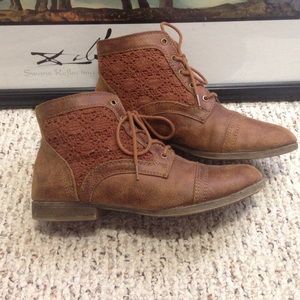 Brown Lace Booties Heeled