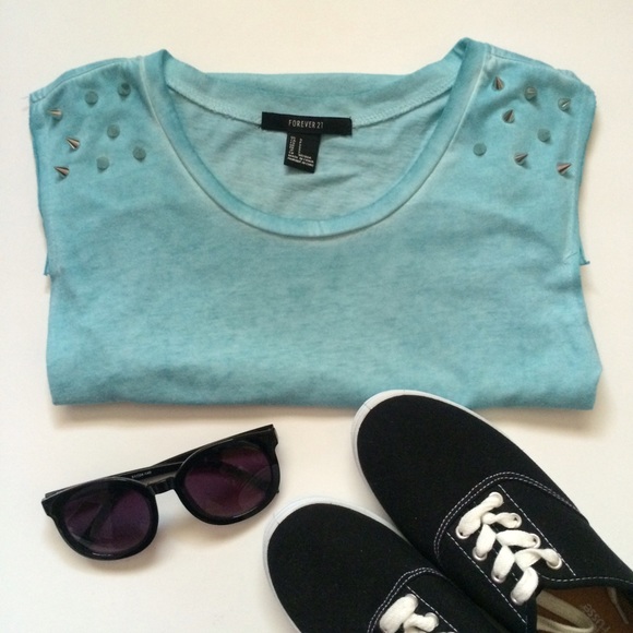 Forever 21 Teal Blue Studded Muscle Tee