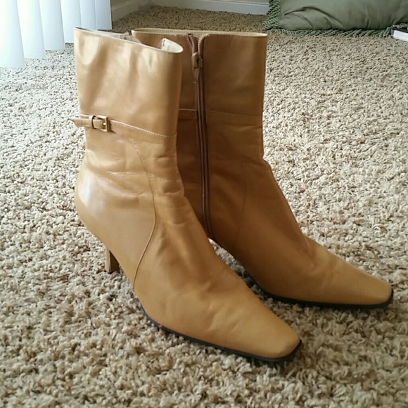 Beige leather booties