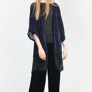 Zara Kimono with Fringing - Navy Blue