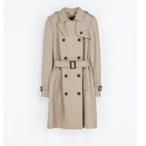 Zara Double Breasted Long Beige Trench Coat