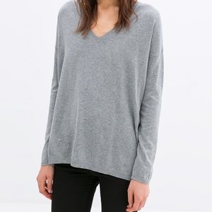 Zara Oversized V Neck Sweater - Light Grey.